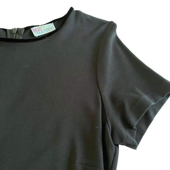 Red Valentino Black Short Sleeve Lace Velvet Trim Scalloped Knee Length Dress L - Picture 5 of 14